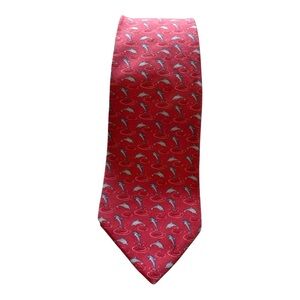 TOMMY HILFIGER 100% Silk Tie • Salmon & Blue Dolphins • Coastal Sportfish Vibe